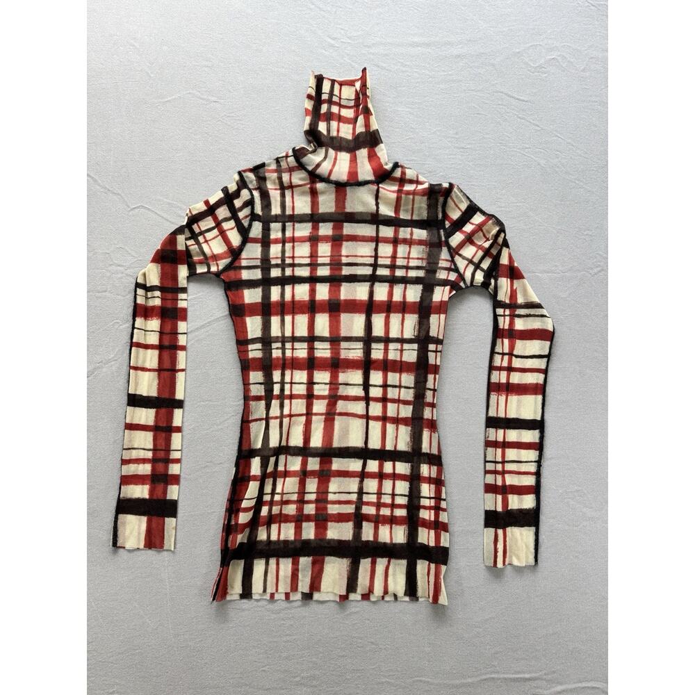 ￼ Vintage Jean Paul Gaultier Maille Femme Plaid Mesh Turtleneck Top Medium Italy